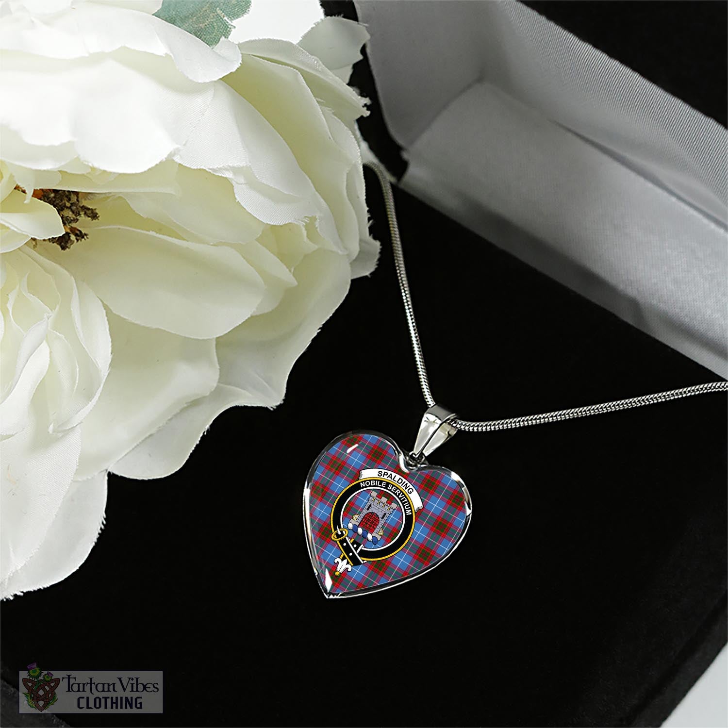 Spalding Tartan Heart Necklace with Family Crest - Tartan Vibes Clothing