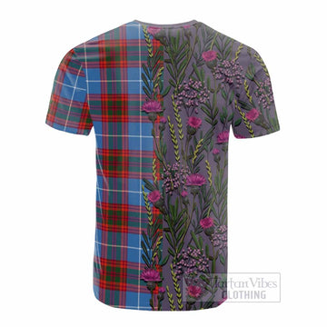 Spalding Family Crest Tartan Cotton T-shirt Scottish Thistle Flower Pattern Half Style