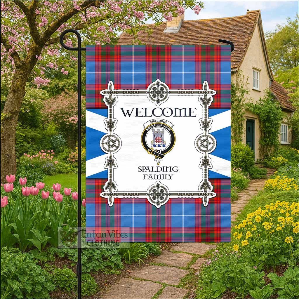 Spalding Family Crest Tartan Welcome Garden Flag Saltire Harmony Style - Tartan Vibes Clothing