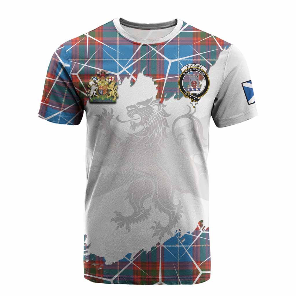 Spalding Tartan Cotton T-shirt with Family Crest and Lion Rampant Grunge Style