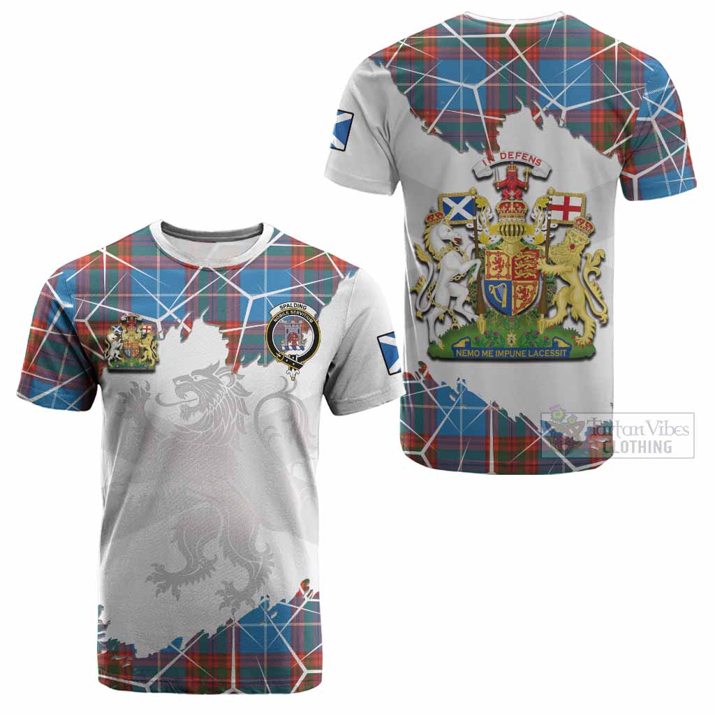 Spalding Tartan Cotton T-shirt with Family Crest and Lion Rampant Grunge Style