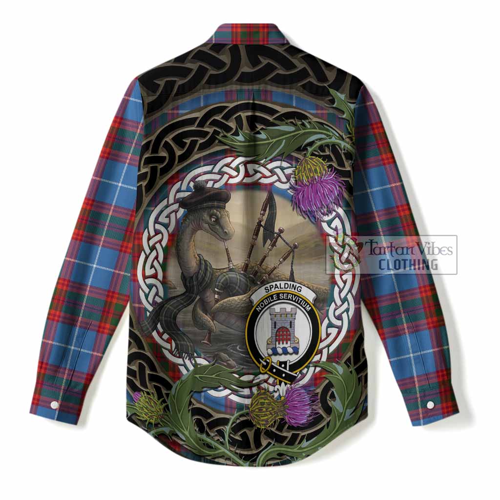 Spalding Tartan Crest Bagpipe Nessie Women Casual Shirt Scottish Loch Ness Monster Celtic Thistle