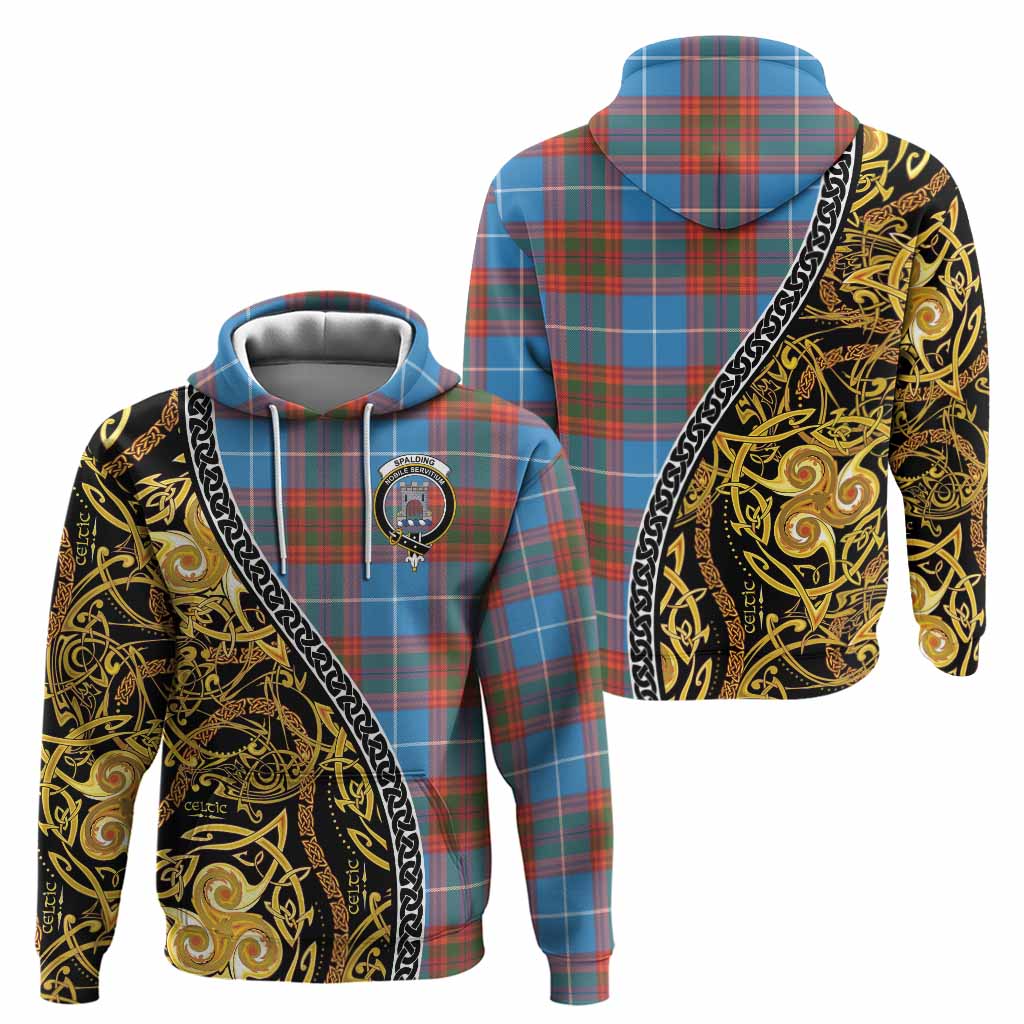 Spalding Tartan Crest Hoodie Celtic Knot and Triple Trickle Spiral Symbols