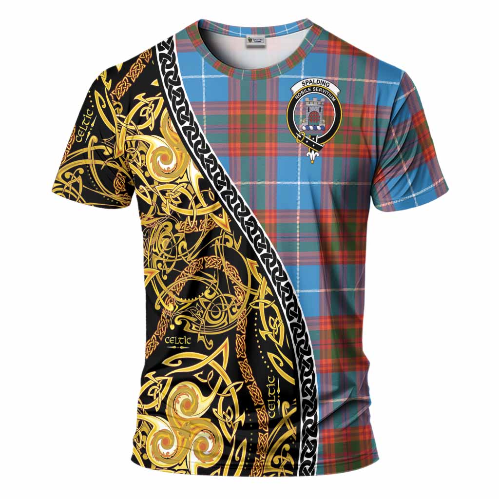 Spalding Tartan Crest T-Shirt Celtic Knot and Triple Trickle Spiral Symbols