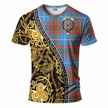Spalding Tartan Crest T-Shirt Celtic Knot and Triple Trickle Spiral Symbols