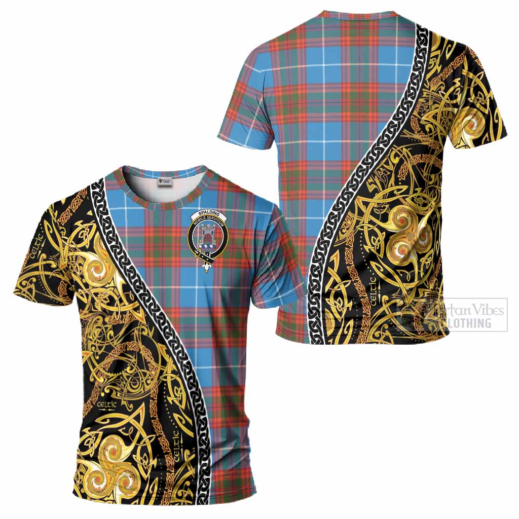 Spalding Tartan Crest T-Shirt Celtic Knot and Triple Trickle Spiral Symbols