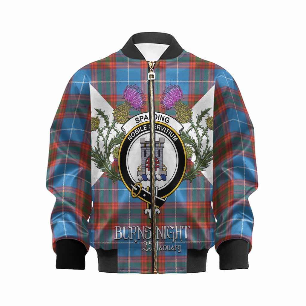 Spalding Tartan Family Crest Kid Bomber Jacket Scottish Burns Night Thistle Floral