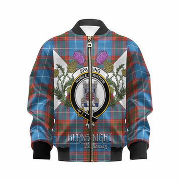 Spalding Tartan Family Crest Kid Bomber Jacket Scottish Burns Night Thistle Floral