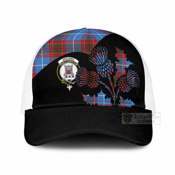 Spalding Tartan Family Crest Mesh Trucker Cap Scotland Thistle Floral Flag Style