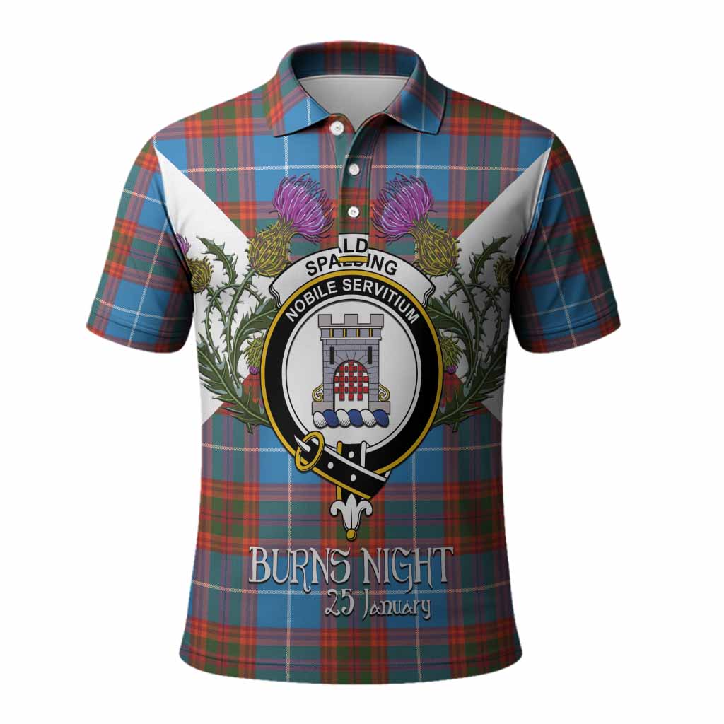 Spalding Tartan Family Crest Polo Shirt Scottish Burns Night Thistle Floral
