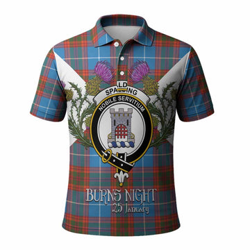 Spalding Tartan Family Crest Polo Shirt Scottish Burns Night Thistle Floral