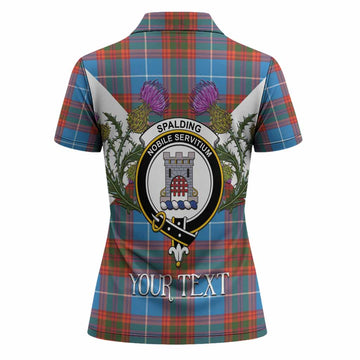 Spalding Tartan Family Crest Women Polo Shirt Scottish Burns Night Thistle Floral