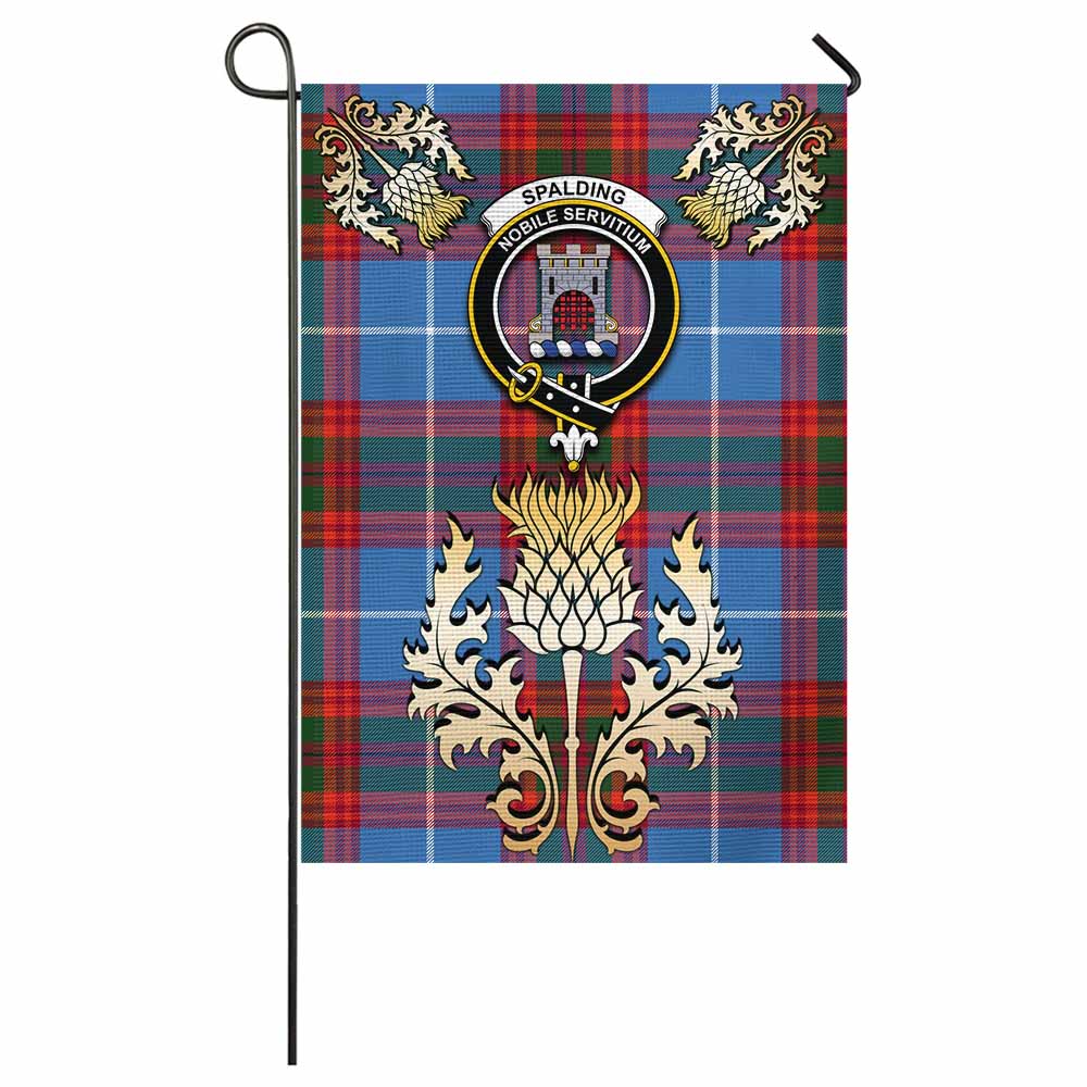 Spalding Tartan Garden Flag with Golden Regal Scottish Thistle Emblem - Tartan Vibes Clothing