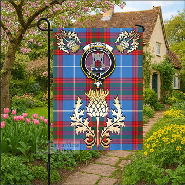 Spalding Tartan Garden Flag with Golden Regal Scottish Thistle Emblem