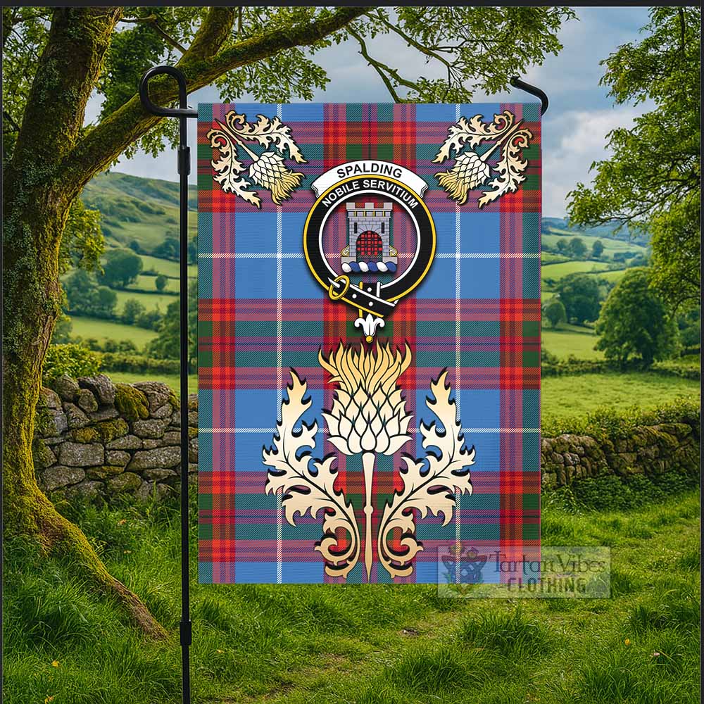 Spalding Tartan Garden Flag with Golden Regal Scottish Thistle Emblem - Tartan Vibes Clothing