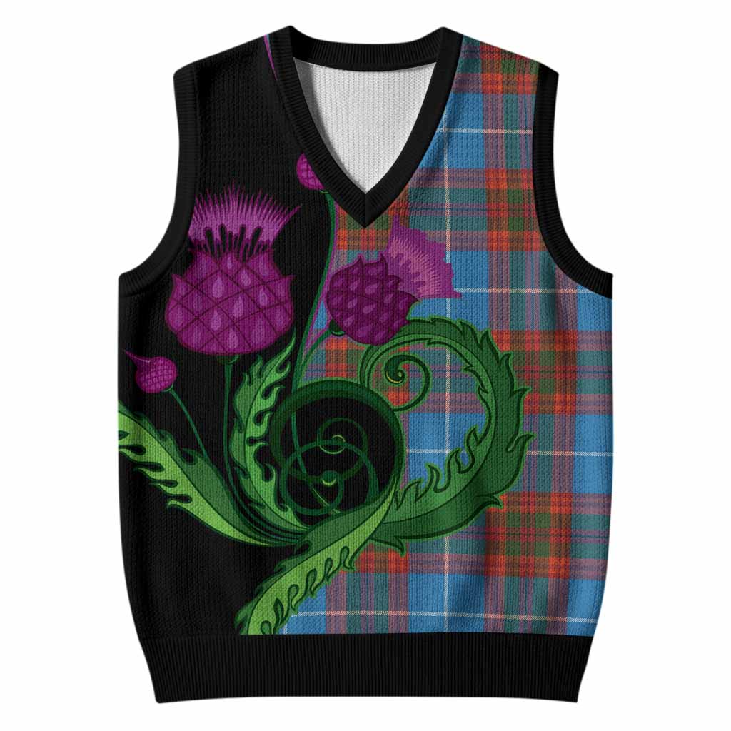 Spalding Tartan Knitted V-Neck Vest Traditional Scottish Thistle