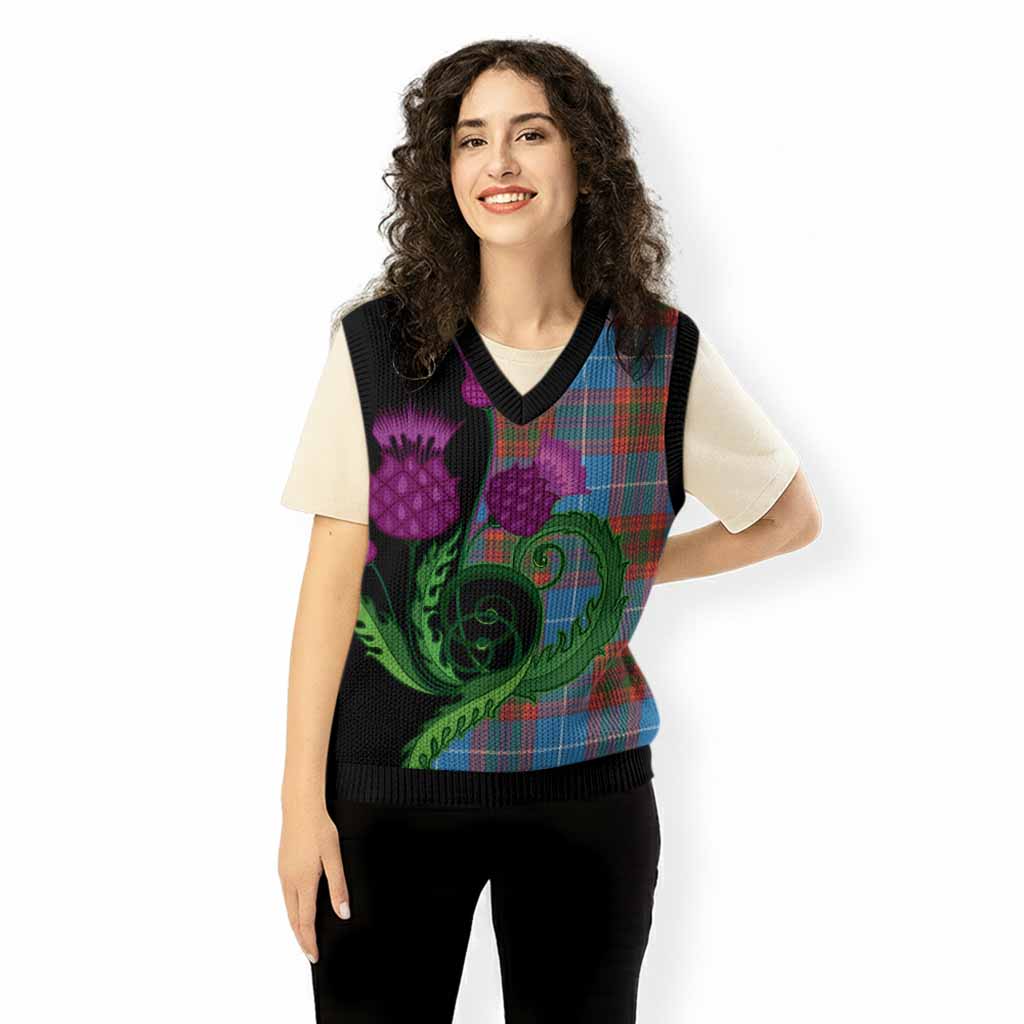 Spalding Tartan Knitted V-Neck Vest Traditional Scottish Thistle
