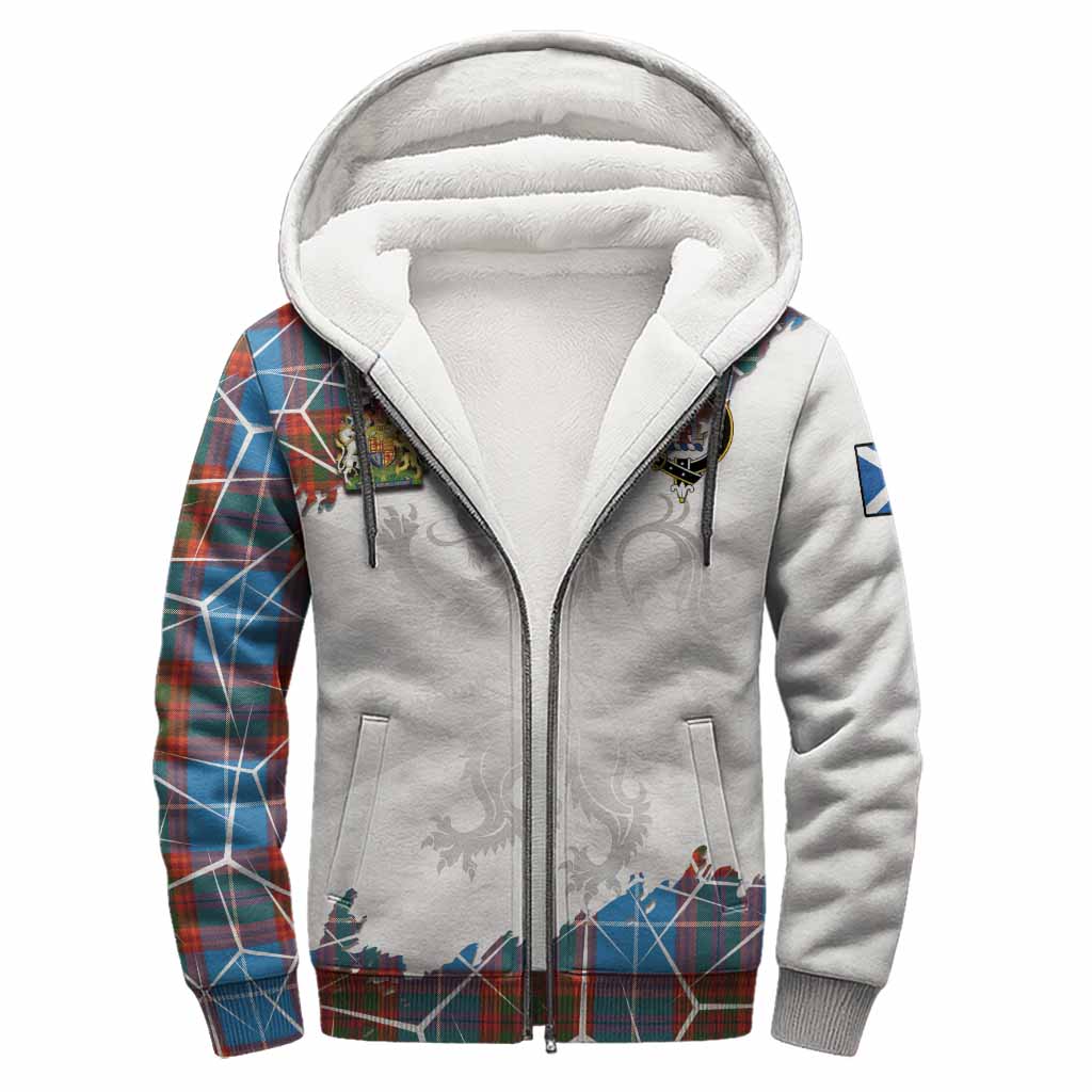 Spalding Tartan Sherpa Hoodie with Family Crest and Lion Rampant Grunge Style