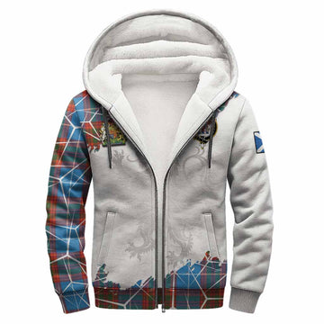 Spalding Tartan Sherpa Hoodie with Family Crest and Lion Rampant Grunge Style