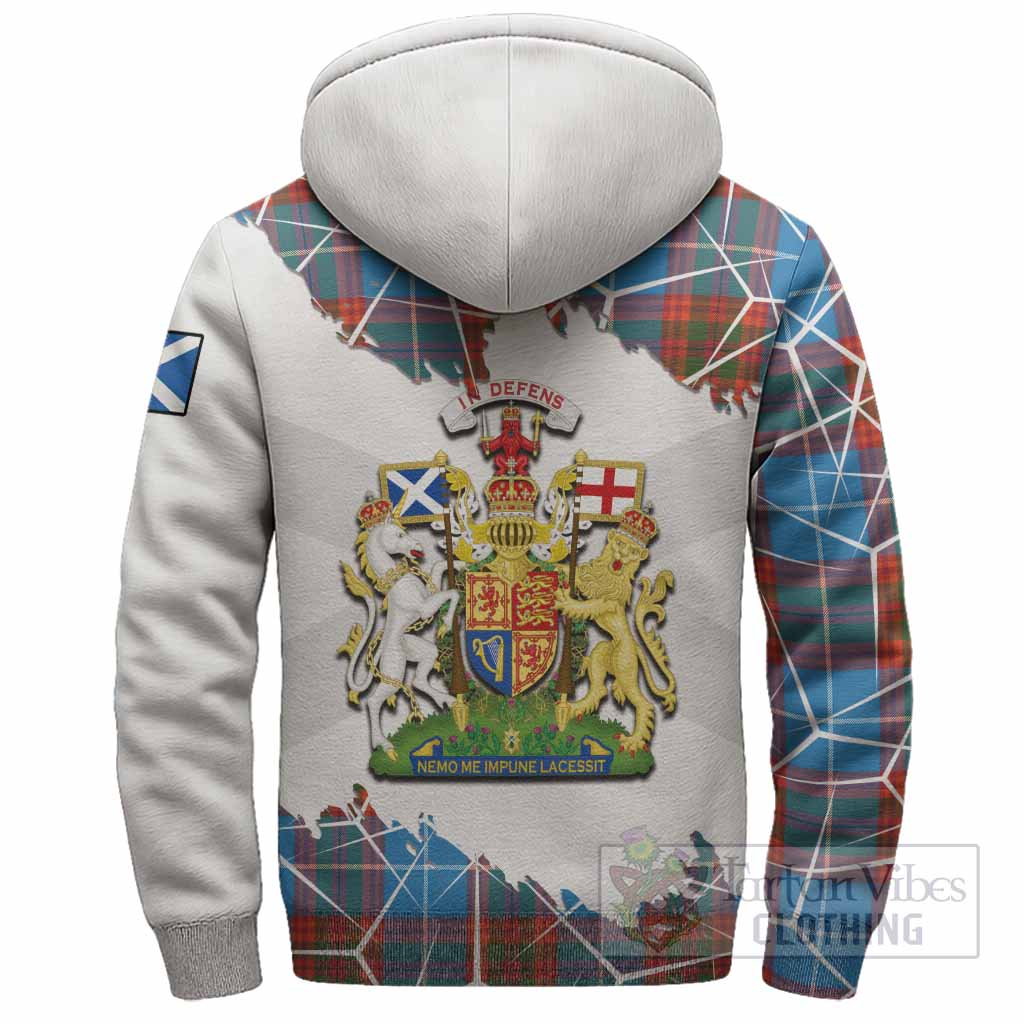 Spalding Tartan Sherpa Hoodie with Family Crest and Lion Rampant Grunge Style