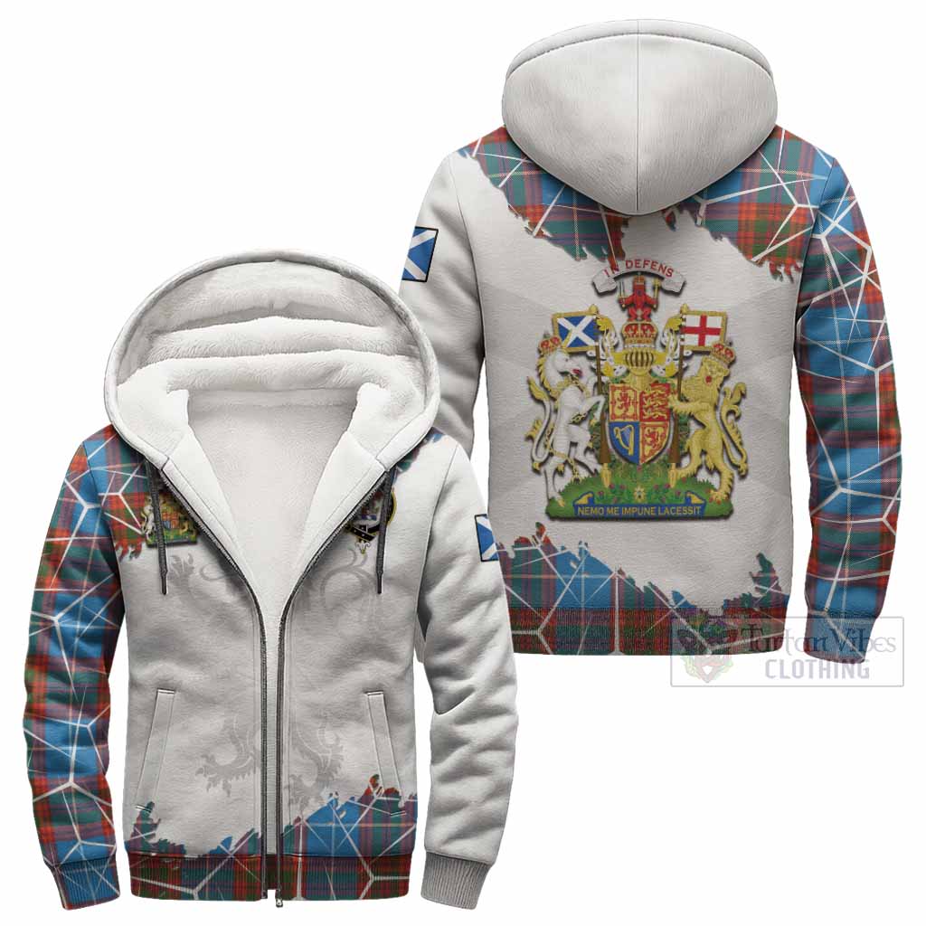 Spalding Tartan Sherpa Hoodie with Family Crest and Lion Rampant Grunge Style