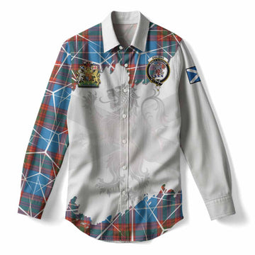 Spalding Tartan Women Casual Shirt with Family Crest and Lion Rampant Grunge Style