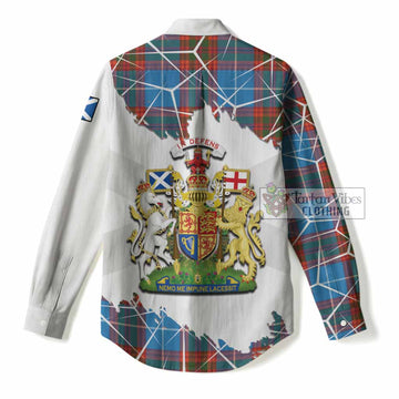 Spalding Tartan Women Casual Shirt with Family Crest and Lion Rampant Grunge Style