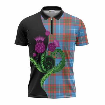 Spalding Tartan Zipper Polo Shirt Traditional Scottish Thistle