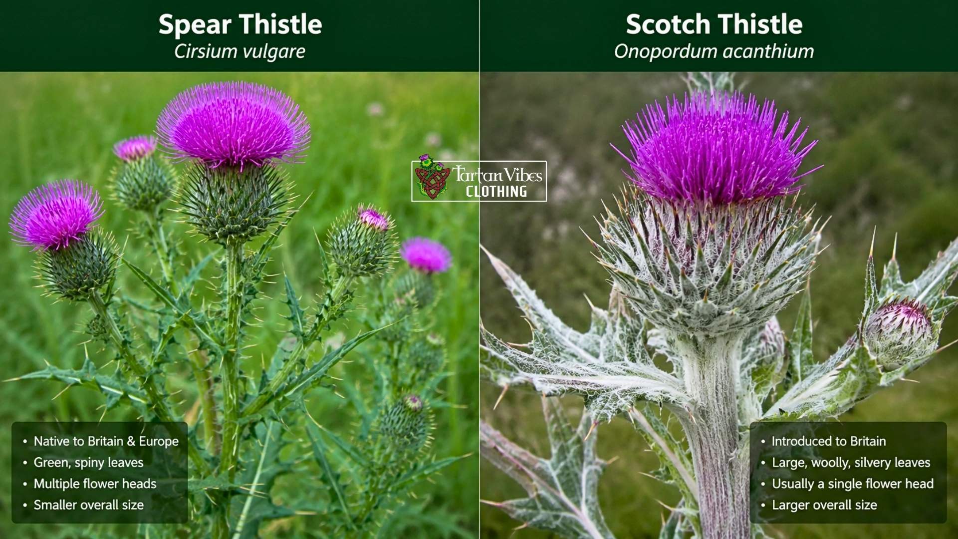 Spear and Scotch thistle compared as species linked to the Scottish thistle