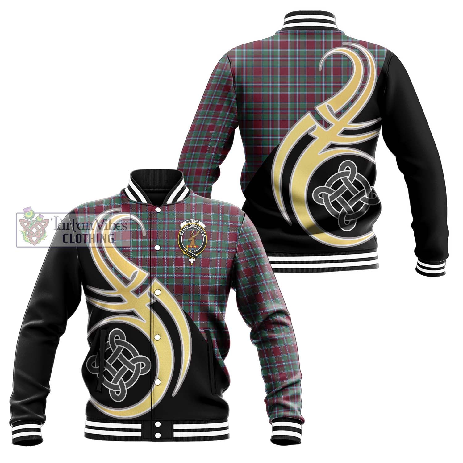 Spence Tartan Baseball Jacket with Family Crest and Celtic Symbol Style Unisex - Tartan Vibes Clothing