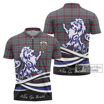 Spence Tartan Zipper Polo Shirt with Alba Gu Brath Regal Lion Emblem Unisex - Tartan Vibes Clothing