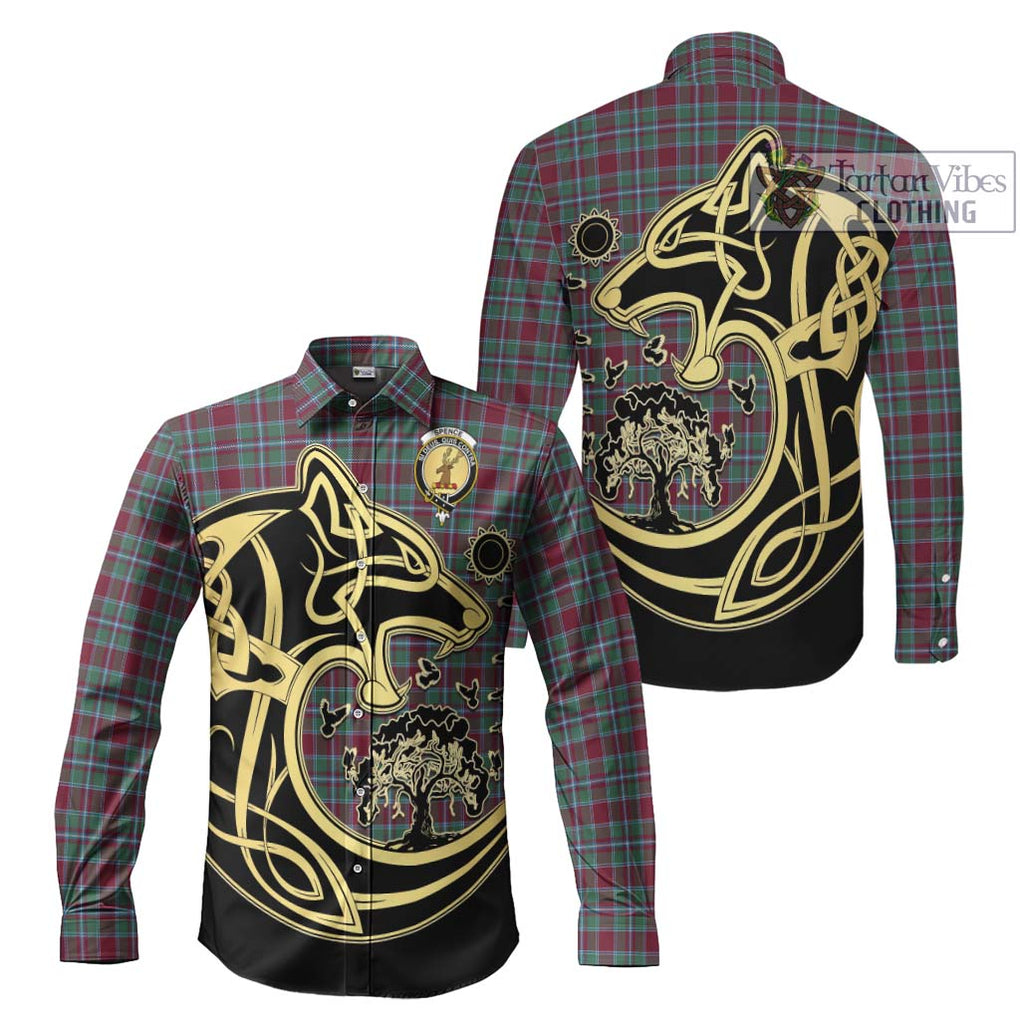 Spence Tartan Long Sleeve Button Shirt with Family Crest Celtic Wolf Style Men's Shirt S - Tartan Vibes Clothing