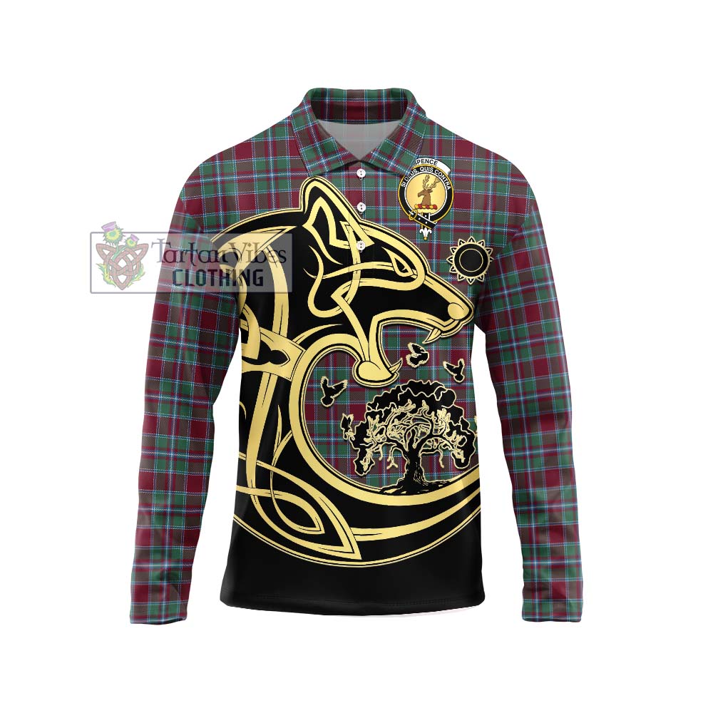 Spence Tartan Long Sleeve Polo Shirt with Family Crest Celtic Wolf Style Unisex - Tartan Vibes Clothing