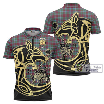 Spence Tartan Zipper Polo Shirt with Family Crest Celtic Wolf Style Unisex - Tartan Vibes Clothing