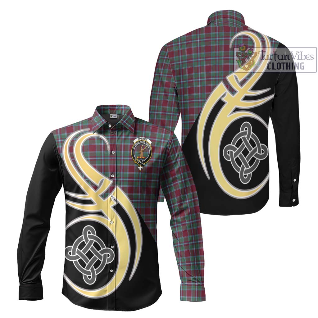 Spence Tartan Long Sleeve Button Shirt with Family Crest and Celtic Symbol Style Men's Shirt S - Tartan Vibes Clothing