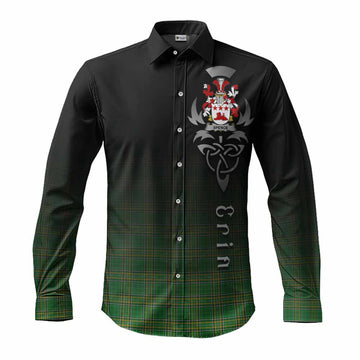 Tartan Vibes Clothing Spence Irish Clan Long Sleeve Button Shirt with Coat of Arms Erin Go Bragh Celtic Inspired