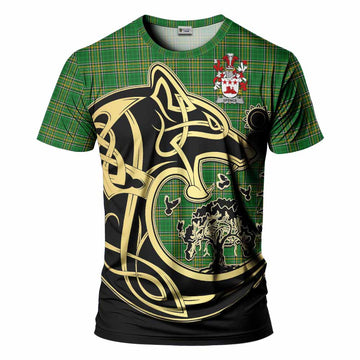 Spence Irish Tartan T-Shirt with Coat of Arms Celtic Wolf Style
