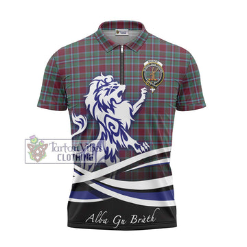 Spence Tartan Zipper Polo Shirt with Alba Gu Brath Regal Lion Emblem - Tartan Vibes Clothing