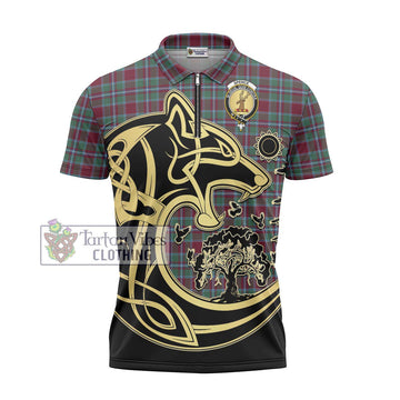 Spence Tartan Zipper Polo Shirt with Family Crest Celtic Wolf Style - Tartan Vibes Clothing