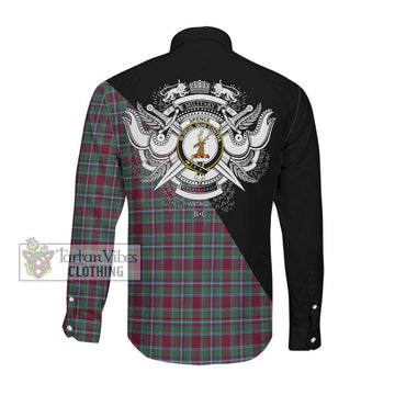 Spence Tartan Long Sleeve Button Shirt with Family Crest and Military Logo Style Men's Shirt - Tartanvibesclothing Shop