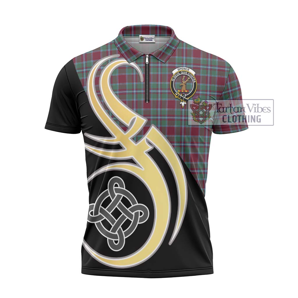 Spence Tartan Zipper Polo Shirt with Family Crest and Celtic Symbol Style - Tartan Vibes Clothing