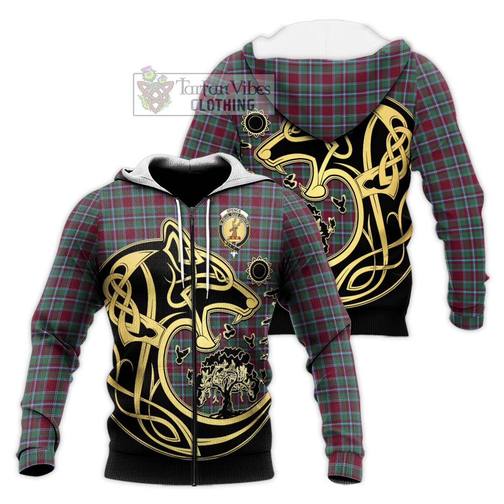 Spence Tartan Knitted Hoodie with Family Crest Celtic Wolf Style Unisex Knitted Zip Hoodie - Tartan Vibes Clothing