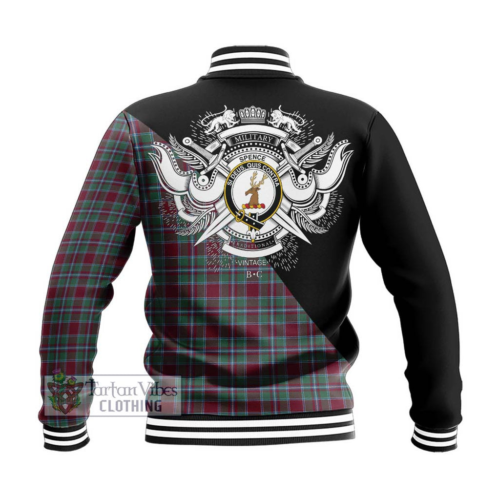 Spence Tartan Baseball Jacket with Family Crest and Military Logo Style - Tartan Vibes Clothing