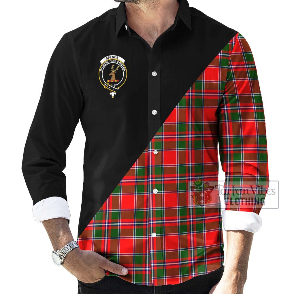 Spence Modern Tartan Long Sleeve Button Shirt with Family Crest and Military Logo Style - Tartanvibesclothing Shop