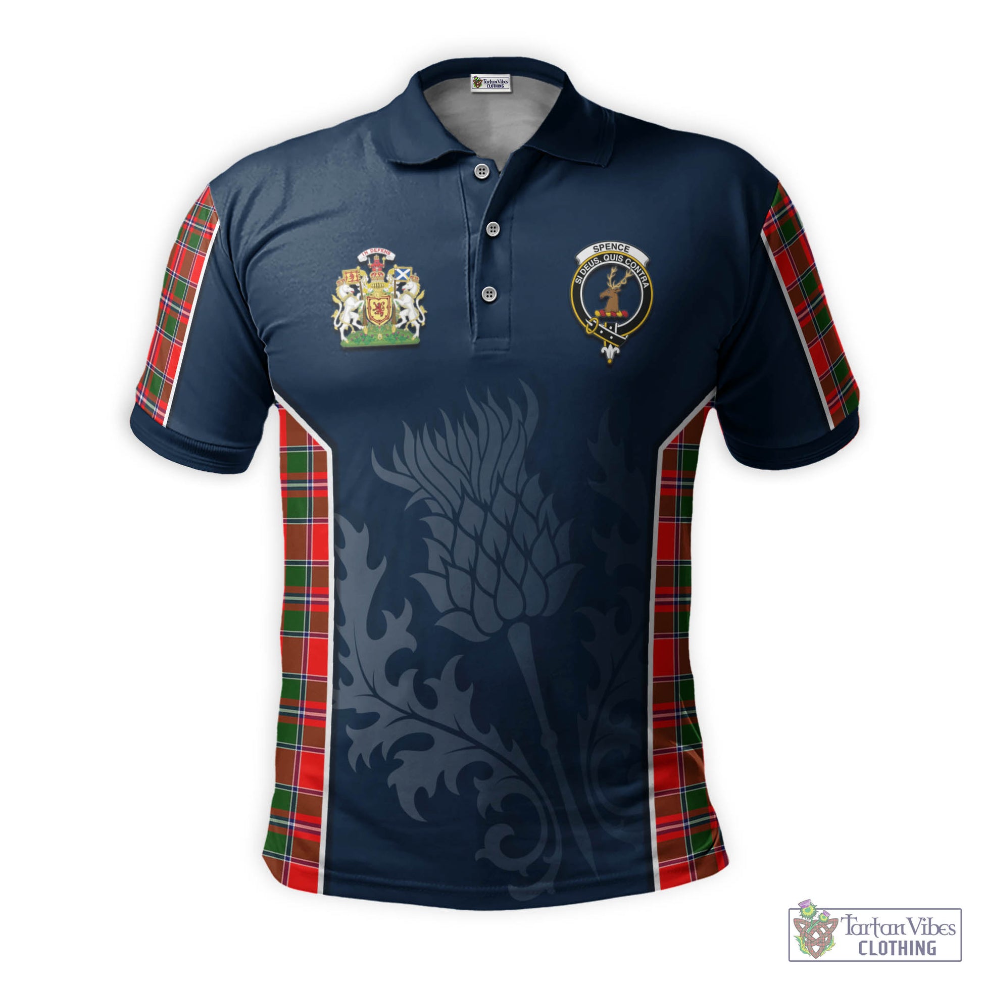 Spence Modern Tartan Men's Polo Shirt with Family Crest and Scottish Thistle Vibes Sport Style - Tartan Vibes Clothing