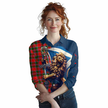 Spence (Spens) Tartan Family Crest Women's Casual Shirt with Scottish Majestic Lion Female - Tartan Vibes Clothing