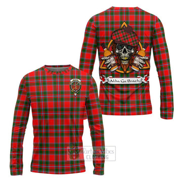 Spence (Spens) Tartan Long Sleeve T-Shirt with Family Crest and Bearded Skull Holding Bottles of Whiskey Unisex - Tartan Vibes Clothing