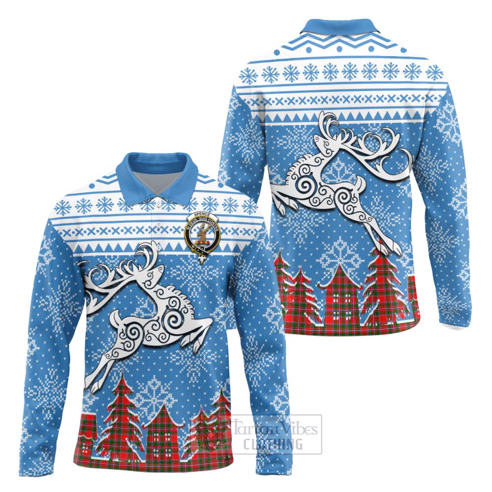 Spence (Spens) Clan Christmas Long Sleeve Polo Shirt Celtic Reindeer Style Unisex - Tartan Vibes Clothing