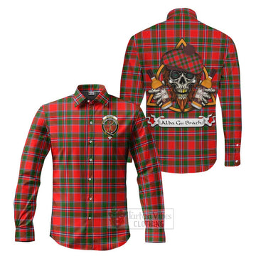 Spence (Spens) Tartan Long Sleeve Button Shirt with Family Crest and Bearded Skull Holding Bottles of Whiskey Men's Shirt S - Tartan Vibes Clothing