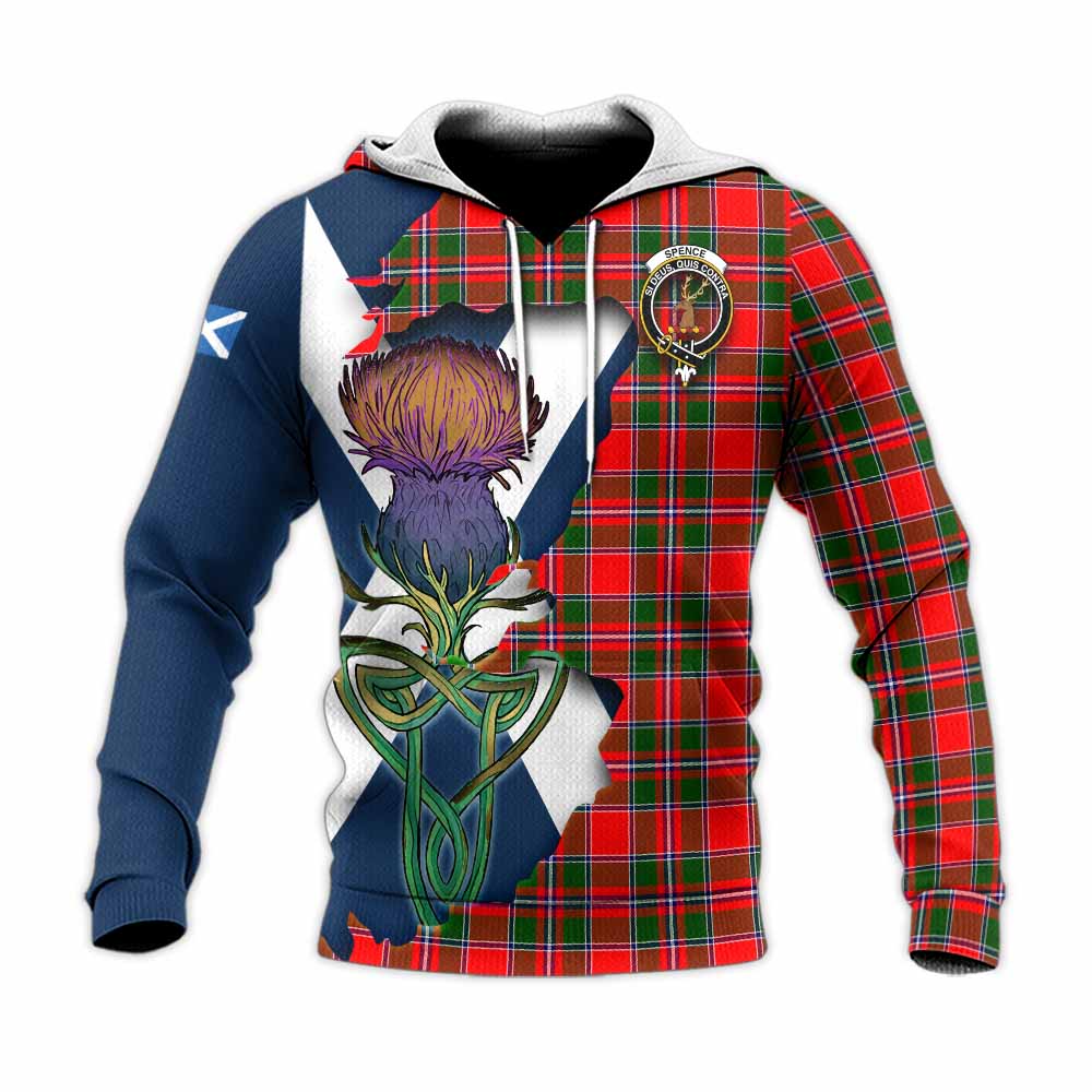 Tartan Vibes Clothing Spence (Spens) Tartan Family Crest Knitted Hoodie Scottish Thistle Celtic Inspired
